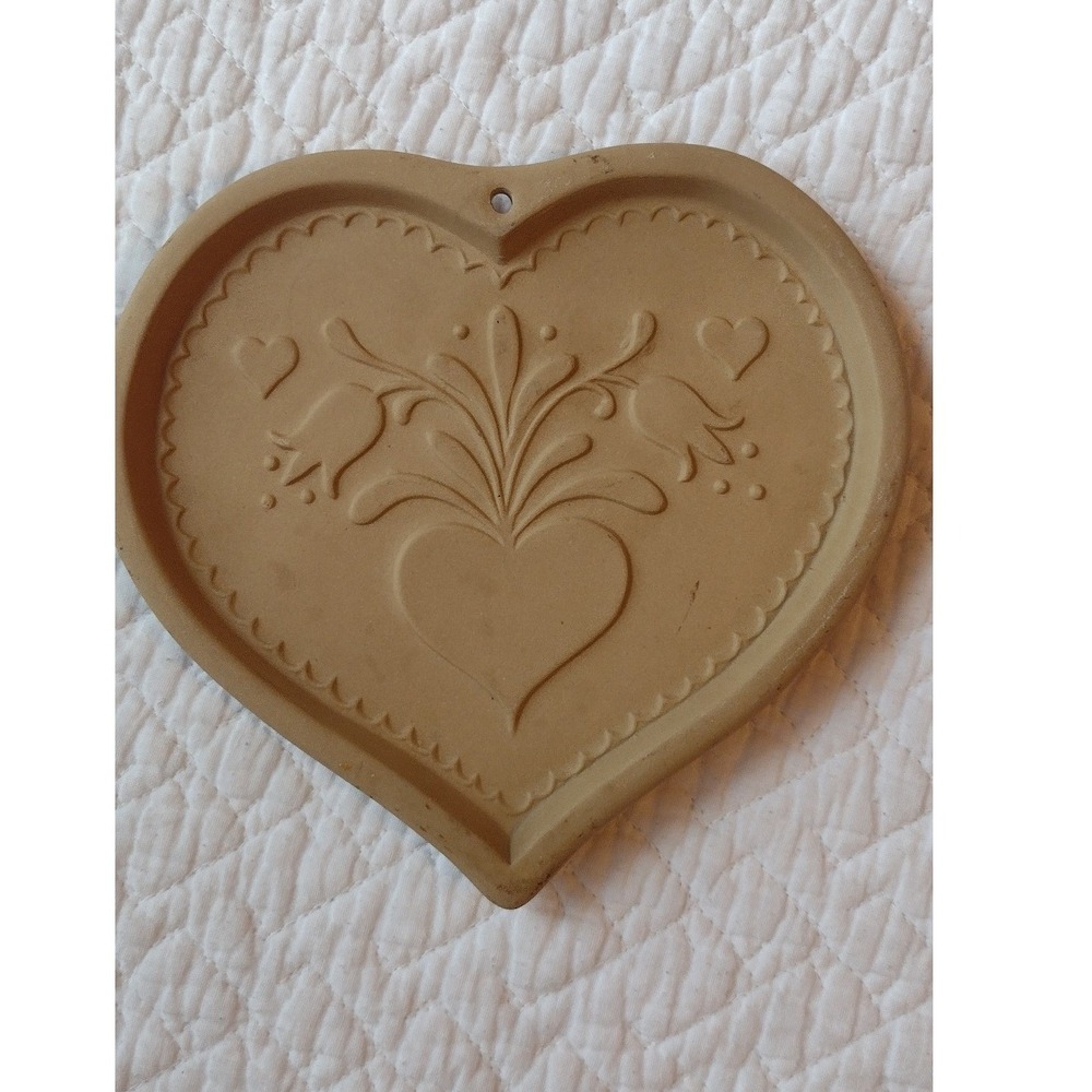 Vintage Brown Bag Cookie Art 1986‎ Heart Floral Tulip Stoneware Cookie Mold